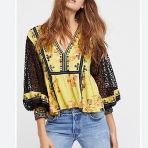 Free People Yellow and Black Boogie All Night Blouse
